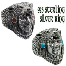 Chef Indien Ours Coiffe Navajo Influencé Cougar Cougouar Exeter Bague Argent