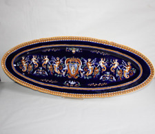 Grand plat à poisson en faïence de Gien décor Renaissance Italien bleu 68 cm