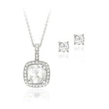925 Argent 4ct Blanc Topaze & Diamant Ensemble Collier & Boucles D'Oreilles
