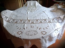 Dessus lit/rideau ancien fil de lin blanc broderie anglaise dentelle fait main