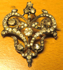BROCHE en ARGENT FLEUR de LYS XIXème pavage PIERRES du RHIN