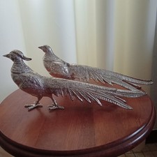 Paire De Faisans En Métal Argenté (Couleur Pas Argent) EM