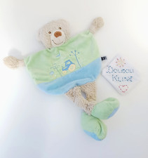 Doudou Plat/Mouchoir Ours Ourson Tracteur Beige Vert Bleu Jaune  - Tex Carrefour