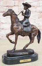 Bronze Sculpture Statue Vtg C.M.Thomas Cowboy Cheval Pays Western Cabi