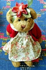 GB3/ PELUCHE OURS COLLECTION LOUISE MANSEN ROBE FLEUR ROSE GILET LAINE ROUGE  