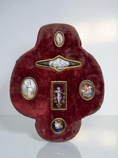 ANTIQUE FRENCH 19thC LIMOGES ENAMEL ON COPPER MINIATURE SET-6 HAND-PAINTED GILT