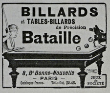 PUBLICITÉ DE PRESSE 19020 BILLARD ET TABLES-BILLARDS DE PRÉCISION BATAILLE