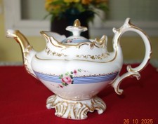 ANCIENNE THEIERE PORCELAINE DE PARIS EMPIRE RAYURES BLEUES ET FLEURS