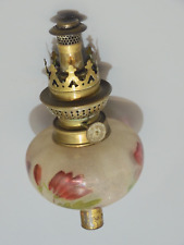 -JOLIE TOUPIE de PIANO LAMPE à PETROLE VERRE Granité fleurs peintes dorées    D