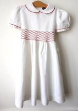 ROBE smockée BLANC rouge Gina Diwan luxe coton état NEUF porté 1 fois 6 ans !