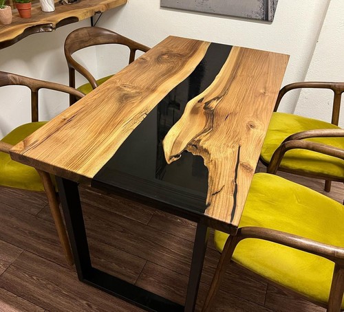 Table bois époxy noir - bois,