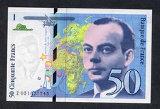 RARE BILLET DE 50 FRANCS ANTOINE DE SAINT EXUPERY DE 1999 @ DERNIER NUMERO Z.051