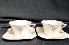 2 tasses à café en porcelaine de Limoges Art Déco Lanternier