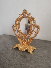 Petit Miroir Psyché Ancien. Metal Doré. Pivotant