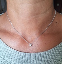 collier chaîne pendentif en argent massif ; Solitaire Zirconium