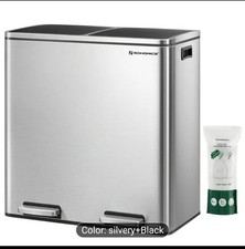 Dual Rubbish Bin, 2 X 30L Recycling Bin With 15 Rubbish Bags, 2-Compartment...