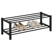 Etagère à chaussures rangement avec 2 tablettes en métal laqué noir