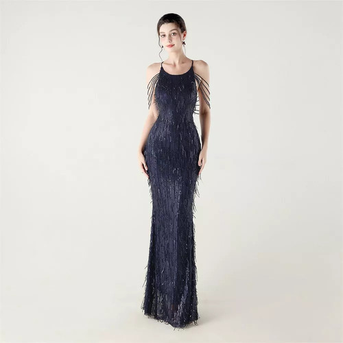 Longue robe bleu marin - bleu,