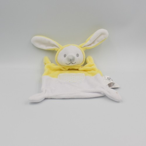 Doudou plat lapin jaune blanc