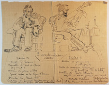 "2 académiciens célèbres", ca. 1920, ENCRE, DESSIN ORIGINAL, CARICATURE