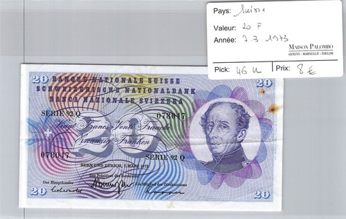 Billet suisse francs - -, 20