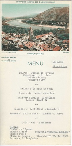 Menu tournon cie maritime - menu,