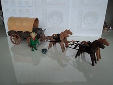 PLAYMOBIL vintage western cowboy chariot bâché double attelage set 3243 de 1976