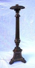 Large Altar Candlestick Holder 22 1/2" Silver Plate Brass Holy Heart Tripode Bas