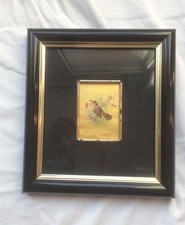 CADRE REPRODUCTION ARTISTIQUE D'UN OISEAU PEINTURE  SUR FEUILLE D'OR 960%