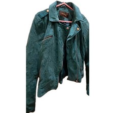 ❤️? Magnifique Veste Perfecto Cuir Mac Douglas 34 Bleu Sirène -RARE !