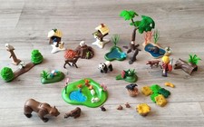 Playmobil  lot animaux de la foret oiseaux ours promeneur arbres végétations