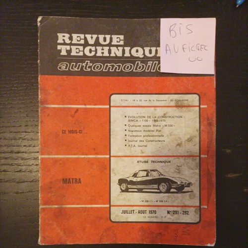 Revue technique matra 530 - technique,
