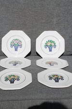 Lot 6 Assiette Plat Longwy 18 cm Emaux Floral Art Déco