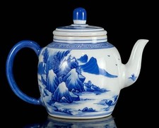5.6 "Qing marqué bleu blanc porcelaine paysage modèle vin théière