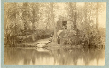 Pêche au bord de l'étang Vintage albumen print  Tirage albuminé  11x16 