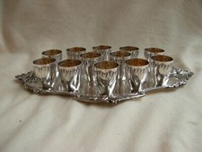 ANTIQUE FRENCH SILVERPLATE LIQUOR GOBLETS & TRAY,13 PIECES,EARLY XX CENTURY.
