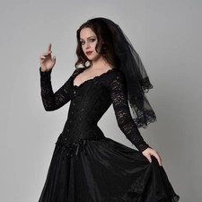  Voile de mariée noir double couche Voile d'Halloween en dentelle avec peigne