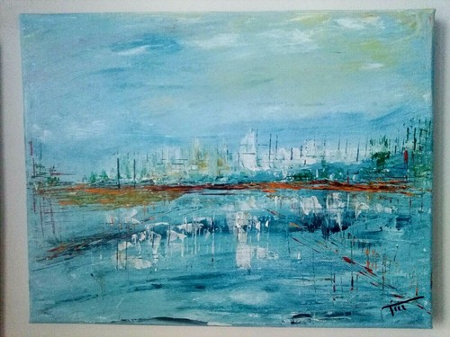 Tableau abstrait acrylique - , sur