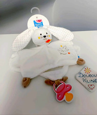 Doudou Plat Lapin Blanc Beige