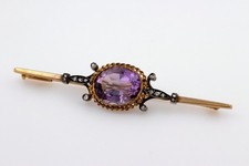 Broche Barrette Napoleon III en Or 18k Amethyste et diamants en rose