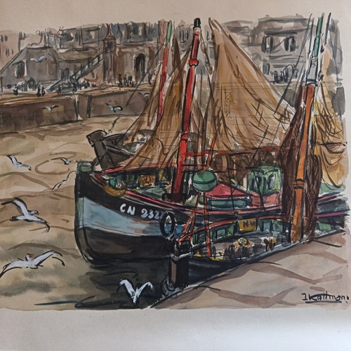 Aquarelle chalutier honfleur - a,