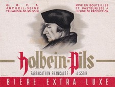 Etiquette de bière - Brasserie GBFA - Arcueil - Bière Holbein Pils