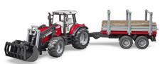 BRUDER - Tracteur avec fourche Massey ferguson 7480  remorque à Bois - 1/16 -...