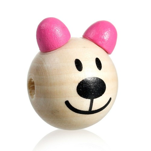 Perle tete ourson rose - rose, 25mm