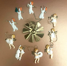Décoration Noël ancienne - 10 petits Anges musiciens  avec Etoile du  Berger