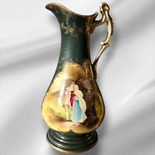 Antique European Porcelain Green Jar Light Gold Polychrome style of Sevres, 1890