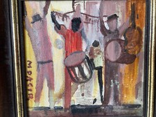 TABLEAU PEINTURE ACRYLIQUE MUSICIENS BATUCADA RIO BRÉSIL SIGNÉ MOACIR 