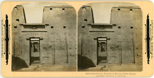 Stereo, Egypt, Egypte, Edfou, Edfu, Temple of Horus, Great pylon, 1901 Vintage s