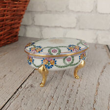 Boîte vintage à bijoux & bibelots en porcelaine Limoges MFreres décor des fleurs