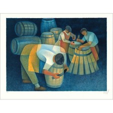 TOFFOLI Louis - Lithographie originale sur Vélin "Les Tonneliers" 50x65cm - 1986
